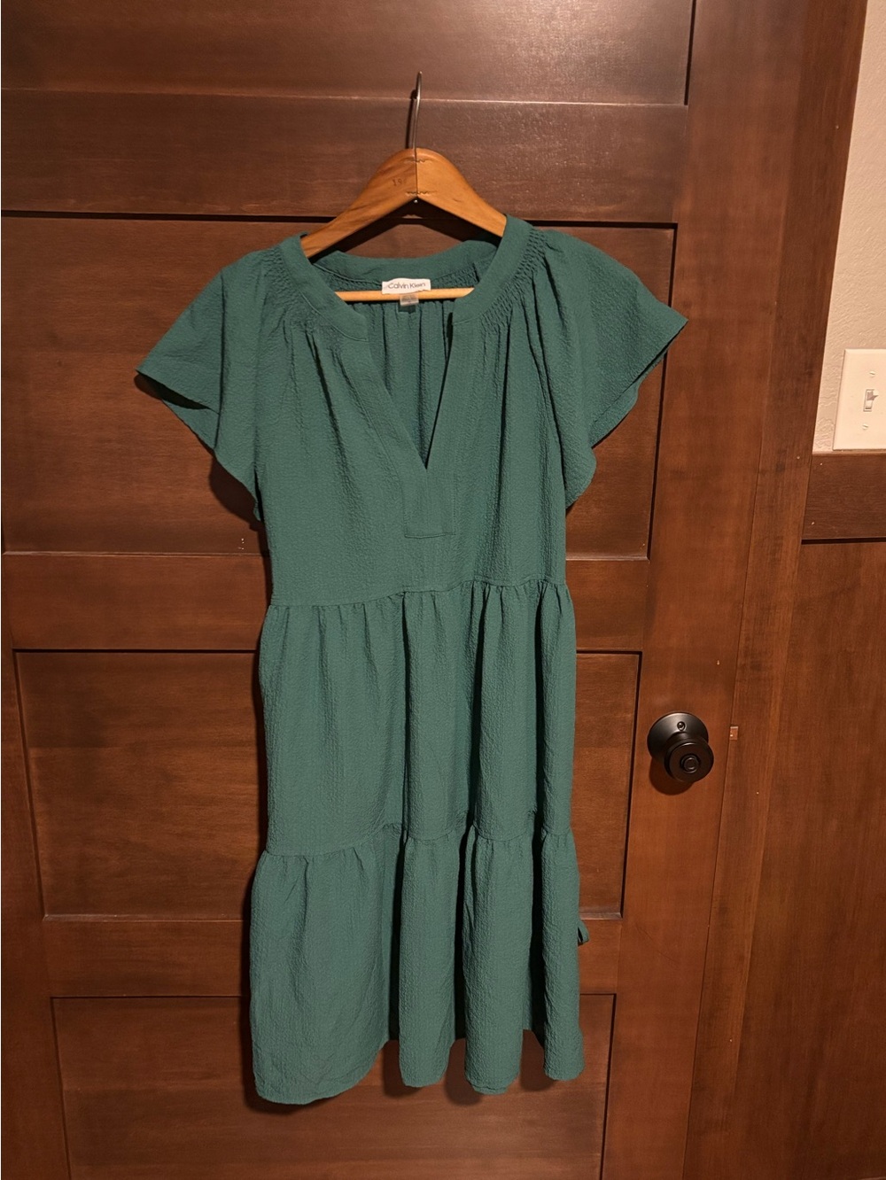 Calvin Klein Flutter Sleeve Dress in Green